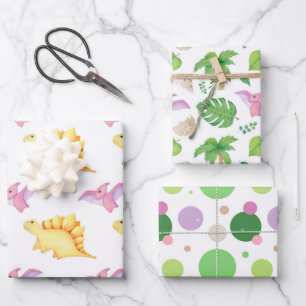 Hoja De Papel De Regalo Chica divertido Fiesta dinosaurios hace cola de ni