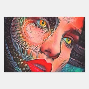 Hoja De Papel De Regalo Chica gótico Rojo Ojos Amarillos