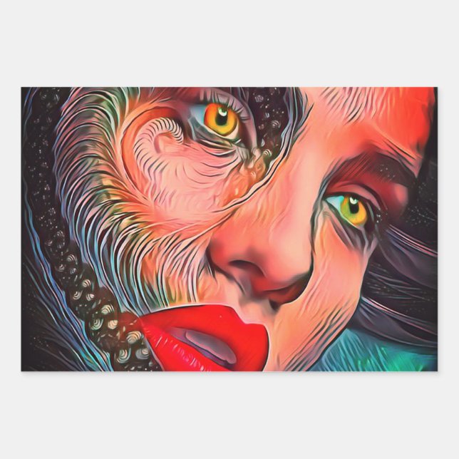 Hoja De Papel De Regalo Chica gótico Rojo Ojos Amarillos (Anverso 3)