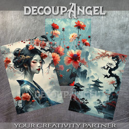 Hoja De Papel De Regalo Chica Oriental Elegance -Decoupage-