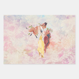 Hoja De Papel De Regalo Chica Redhead Y Vintage De Ilustracion Fox De Bebé