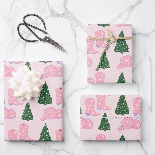Hoja De Papel De Regalo Chica Rosa Boots Gorra Árbol de Navidad (Anverso)