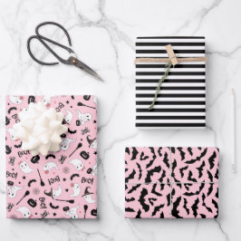 Hoja De Papel De Regalo Chica rosa de Halloween, un fantasma adorable