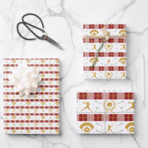 Hoja De Papel De Regalo Chicas de navidad jugador de softbol - Verde rojo