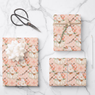 Hoja De Papel De Regalo Chicas de Rubor Girly de color de calabaza floral