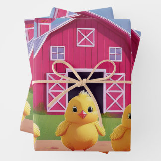 Hoja De Papel De Regalo Chicks in Barnyard Happy Spring 