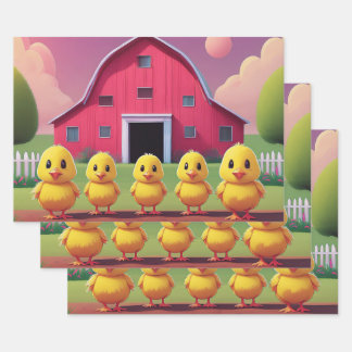 Hoja De Papel De Regalo Chicks in Barnyard Happy Spring 