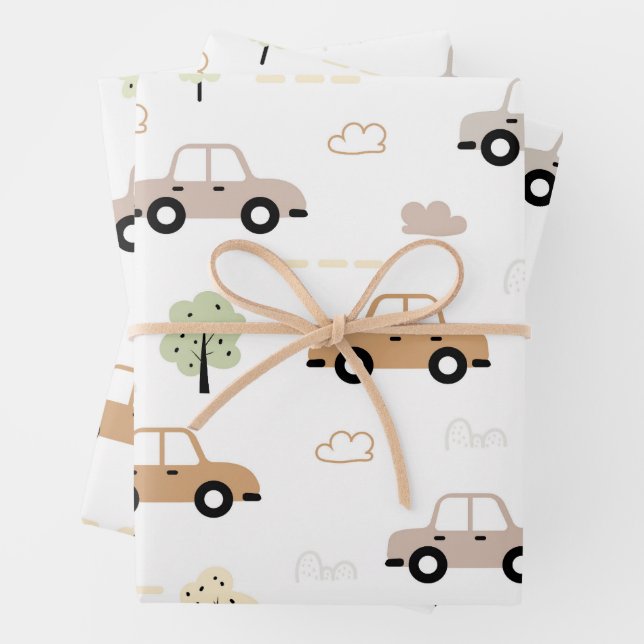 Hoja De Papel De Regalo Chicos con patrones de coches (In situ)