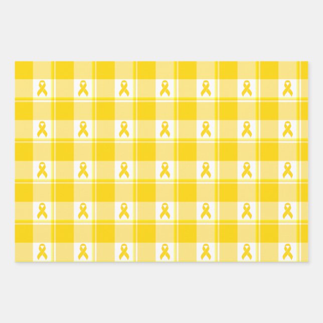 Hoja De Papel De Regalo Childhood Cancer Awareness Plaid Gold Ribbon (Anverso)