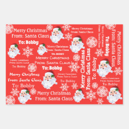 Hoja De Papel De Regalo Child's Name Santa Christmas Red & Green 3 Gift