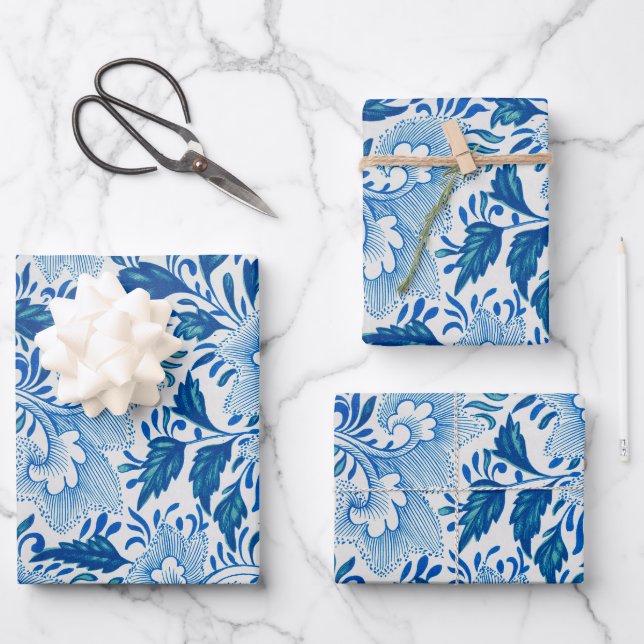 Hoja De Papel De Regalo Chinoiserie Classic Asian Floral Blue (Anverso)