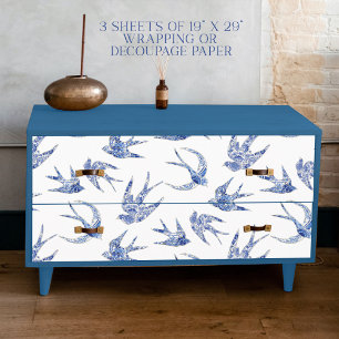 Hoja De Papel De Regalo Chinoiserie Depuración de aves Azules y Blancas