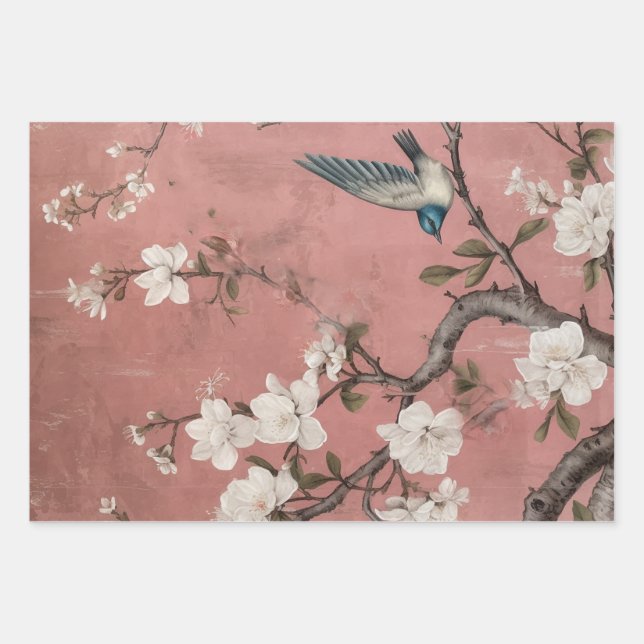 Hoja De Papel De Regalo Chinoiserie Dusty Pink Cherry BlossBackground (Anverso)