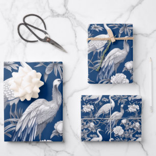 Hoja De Papel De Regalo Chinoserie Azul y Blanco Serie Diseño 7