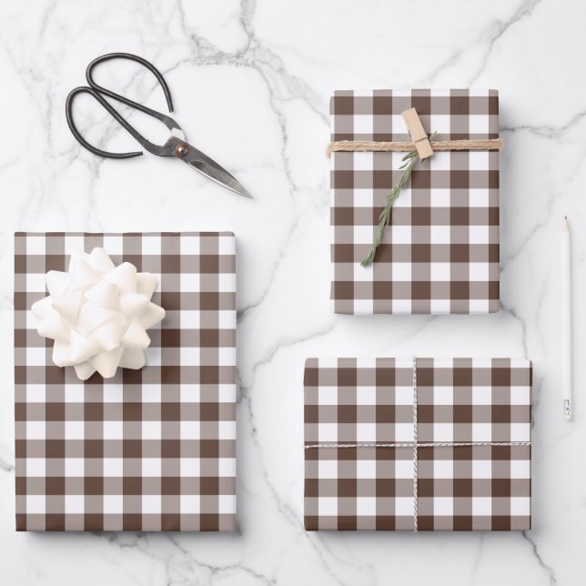 Hoja De Papel De Regalo Chocolate Brown Plaid Gingham (Anverso)