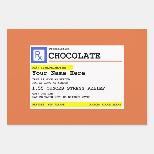 Hoja De Papel De Regalo Chocolate de prescripción personalizado  (Anverso)