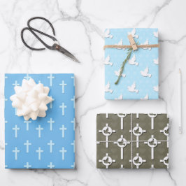 Hoja De Papel De Regalo Christening Blue Cross Dove