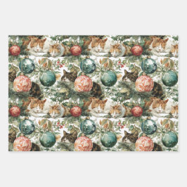 Hoja De Papel De Regalo Christmas Cats & Ornaments