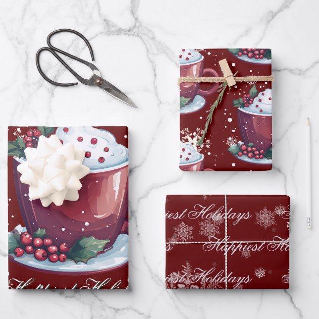 Hoja De Papel De Regalo Christmas Cup of Hot Chocolate | Red (Anverso)