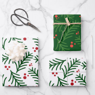Hoja De Papel De Regalo Christmas Green Berries Modern Wrapping Paper