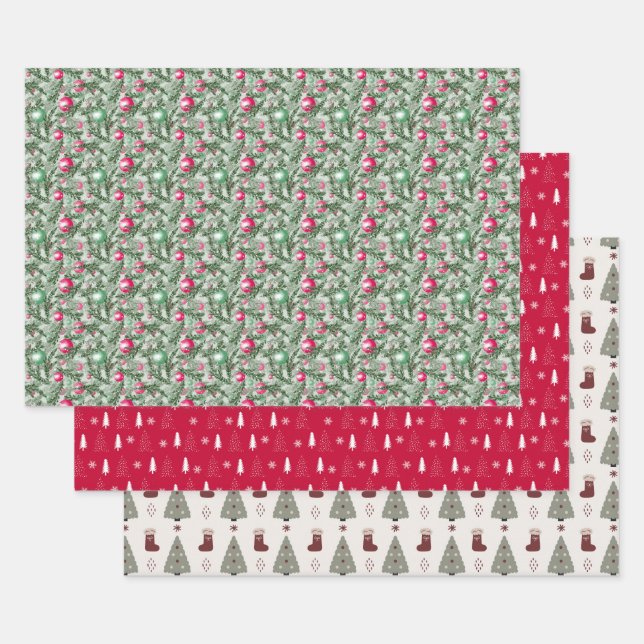Hoja De Papel De Regalo Christmas Holiday Three Pack  (Set)