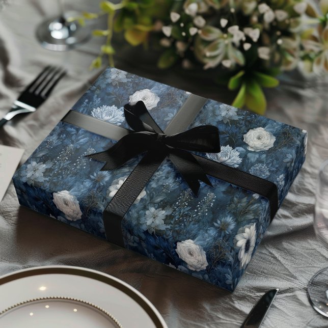 Hoja De Papel De Regalo Christmas Midnight Blue and White Winter Gift  (Subido por el creador)