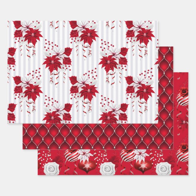Hoja De Papel De Regalo Christmas Peppermint | Poinsettia Candy Cane (Set)
