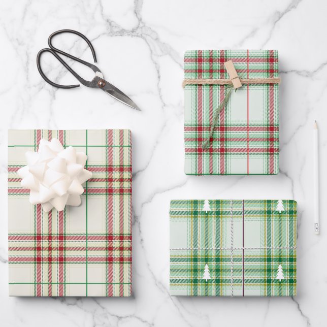 Hoja De Papel De Regalo Christmas Plaid Fabric Style Classic Red and Green (Anverso)