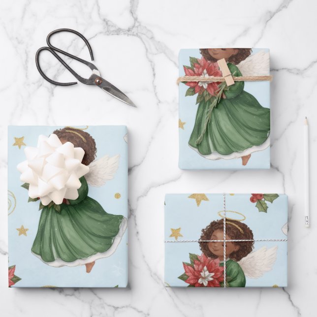 Hoja De Papel De Regalo Christmas Poinsettia Angels  Wrapping Paper Sheets (Anverso)
