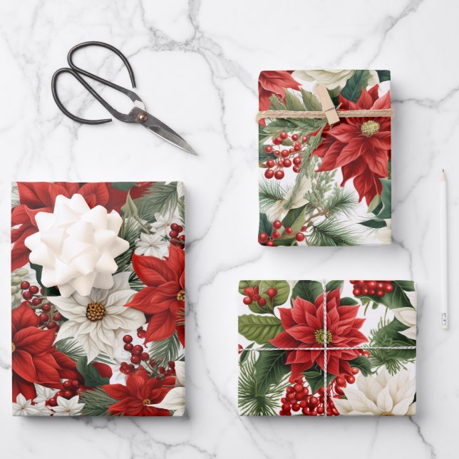 Hoja De Papel De Regalo Christmas Poinsettia – Holiday Floral Design (Anverso)