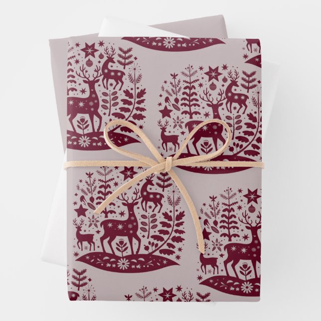 Hoja De Papel De Regalo Christmas Reindeer Nordic Folk Art Scandinavian (In situ)
