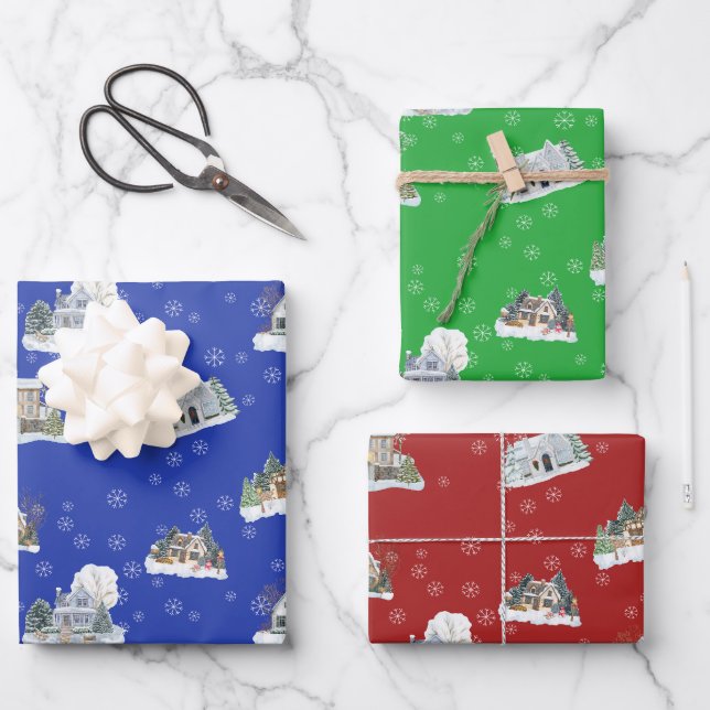 Hoja De Papel De Regalo Christmas Scene Wrapping Paper Set (Anverso)