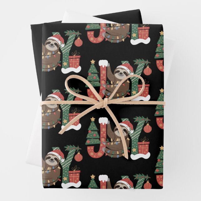 Hoja De Papel De Regalo Christmas Sloth Holiday Tree Gifts Joy Cute Funny (In situ)