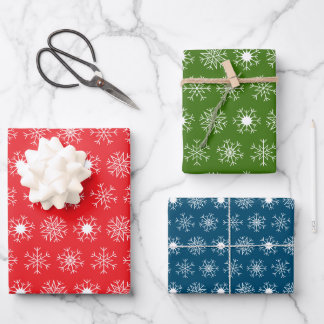 Hoja De Papel De Regalo Christmas Snowflakes, Classic Red Green Blue White