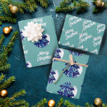Hoja De Papel De Regalo Christmas Tree Artistic Blue Merry Script<br><div class="desc">Christmas Tree Artistic Blue Merry Script Wrapping Paper Sheet. Holiday design with a decorated artistic Christmas tree and trendy white script. You can change any text on the wrapping paper.</div>
