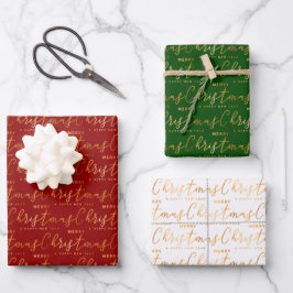 Hoja De Papel De Regalo Christmas Word Art on Red, Green and White