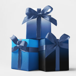 Hoja De Papel De Regalo Cielo Blanco Azul Negro y Azul Profundo Ombre Mix
