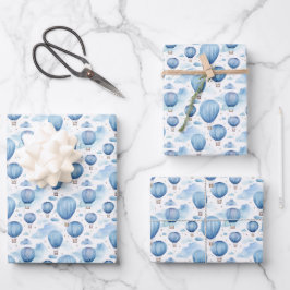 Hoja De Papel De Regalo Cielo de globo aerostático caliente azul para la h