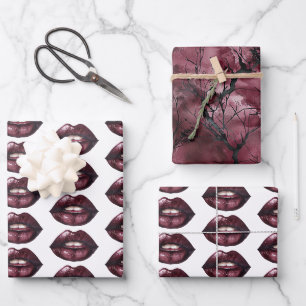 Hoja De Papel De Regalo Cielo de Ramas Labios Rojos