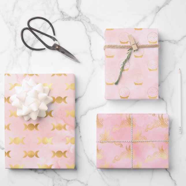 Hoja De Papel De Regalo Cielos celestesPapel de envolver rosa y dorado (Anverso)