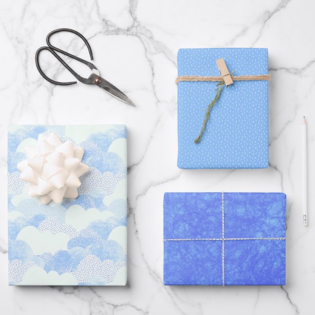 Hoja De Papel De Regalo Cielos nublados con textura azul (Anverso)
