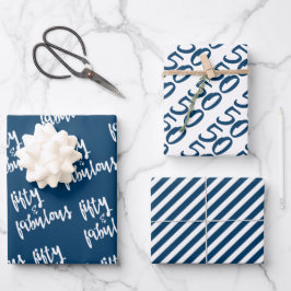 Hoja De Papel De Regalo Cincuenta y fabuloso - Fun Navy Blue 50 cumpleaños