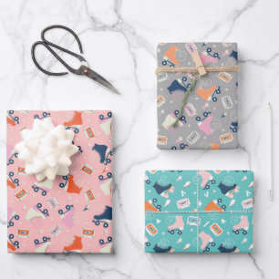 Hoja De Papel De Regalo Cintas Retro Roller