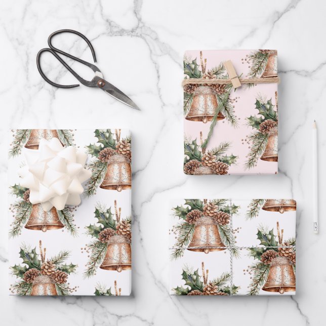 Hoja De Papel De Regalo Cinturones de Navidades blancos de bronce dorados (Anverso)