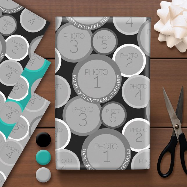 Hoja De Papel De Regalo Circle 5 Fotografía Feliz Cumpleaños Saludo - círc (Custom Photo Wrapping Paper)