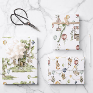 Hoja De Papel De Regalo Circo   Bosque de Madera Shower de Bebé
