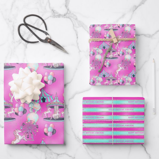 Hoja De Papel De Regalo Circo de cumpleaños feliz personalizado (Anverso)