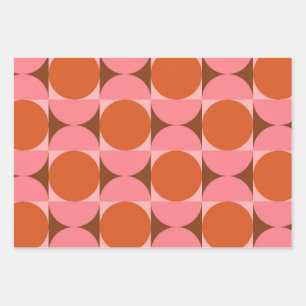 Hoja De Papel De Regalo Círculos abstractos de mediados de siglo en rosa y