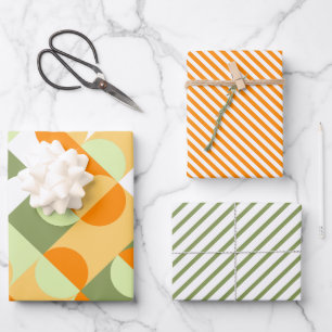 Hoja De Papel De Regalo Círculos Arte Patrón Brillante Verde Naranja Solea