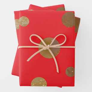 Hoja De Papel De Regalo Círculos dorados puntos de polka rojo geométrico